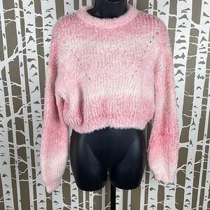 Wild Fable Hot Pink Ombre Cropped Balloon Sleeve Eyelash Knit Sweater sz XS
